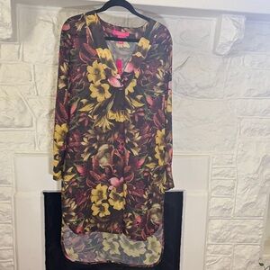 Catherine Malandrino Long Sleeve Dress - Yellow and Red Floral